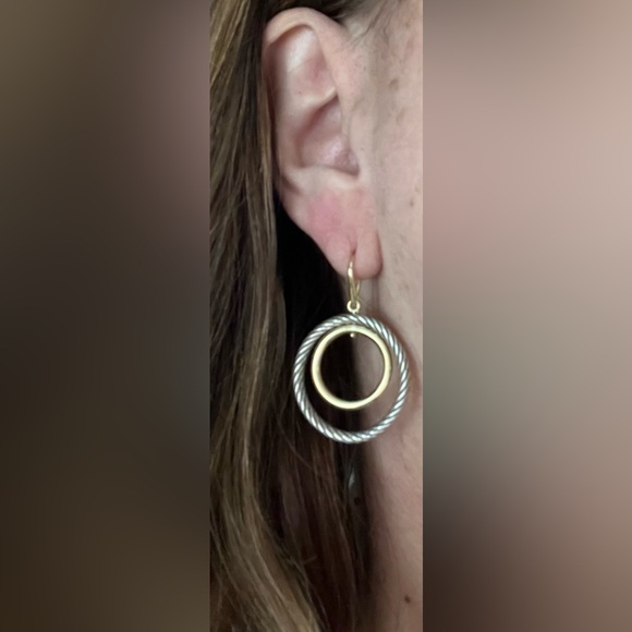 David Yurman Sterling Silver 18k Yellow Gold Mobile Hoop Earrings - Picture 10 of 12